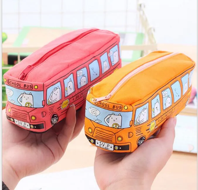 Canvas student briefpapier tas cartoon schoolbus potlood tas pen case potlood box kids gift schoolbenodigdheden briefpapier portemonnee tas