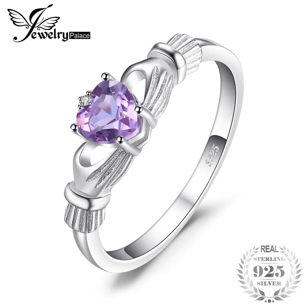 JewelryPalace Heart 0.7ct Irish Claddagh Create Alexandrite Sapphire Birthstone Promise Ring Dames 925 Sterling Silver Mode S18101002