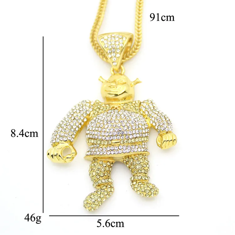 es Bling Bling Iced Out Tamaño grande Dibujos animados Película colgante Hip hop Collar Joyería 36 pulgadas Franco cadena