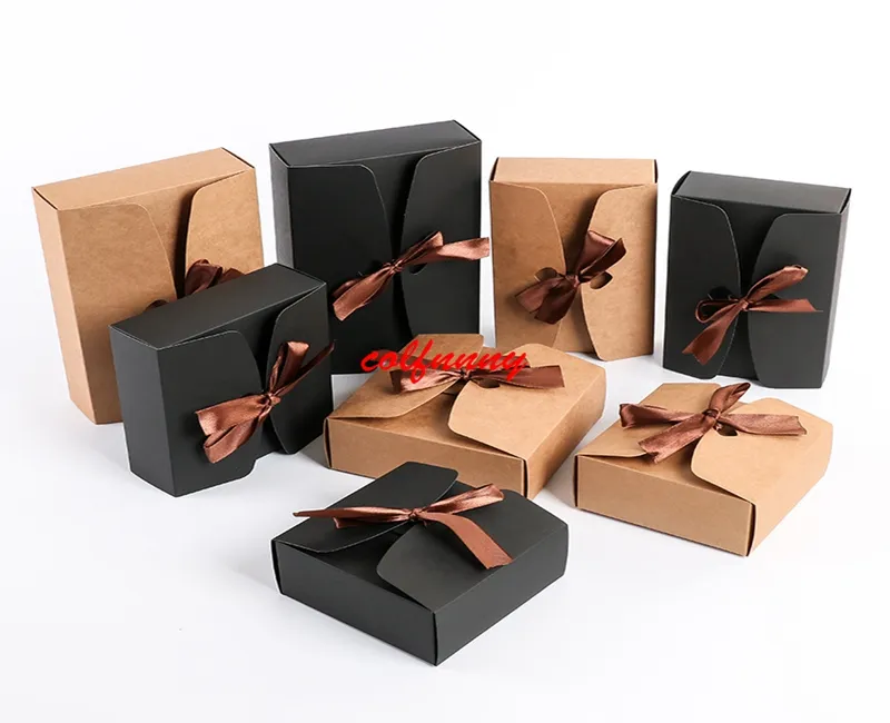 100 teile/los Schwarz/Braun Kraftpapier Boxen Backen Lebensmittel Karton Mit bowknot Cookies Geschenkboxen Mooncake Schokolade Verpackung F051703