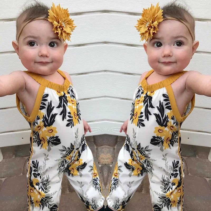 Boutique zomer babymeisjes kleren vol bodysuit baby zomer baby jumpsuit bloem print sling rompers baby kinderen kleding 1819