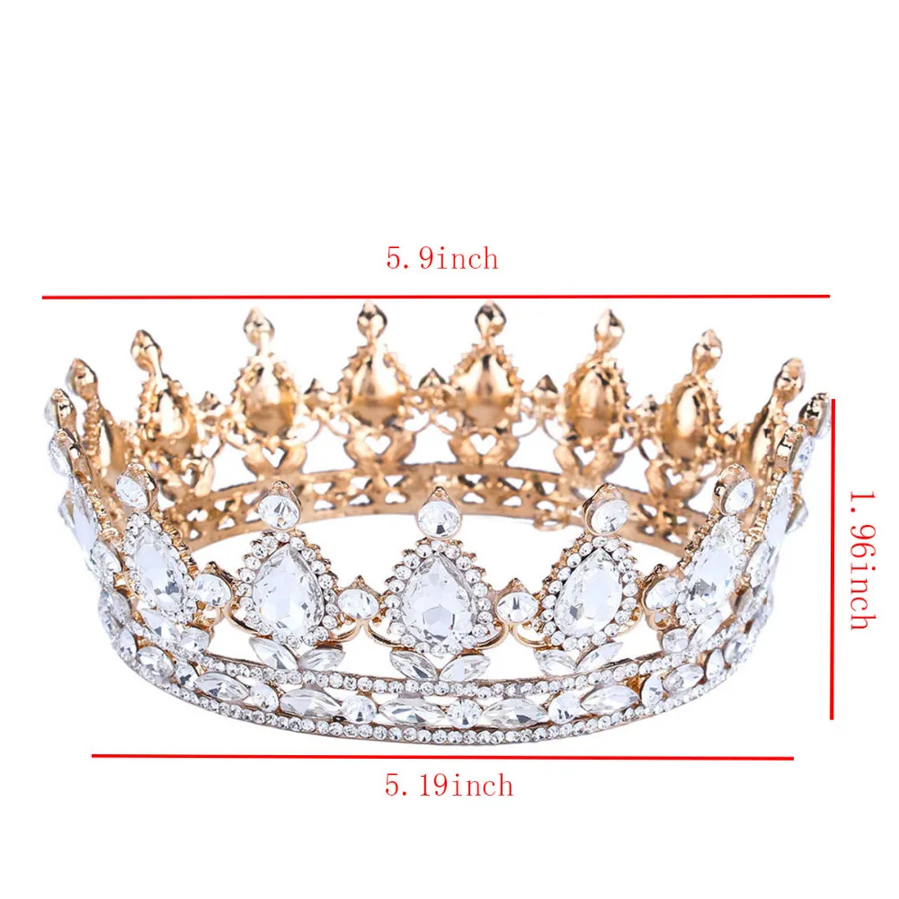 Luxo de Luxo Vintage Coroa de Casamento de Coroa de Coroa Tiara Barroca Rainha Rei Coroa Cor de ouro Rhinestone Tiara Crown4776989
