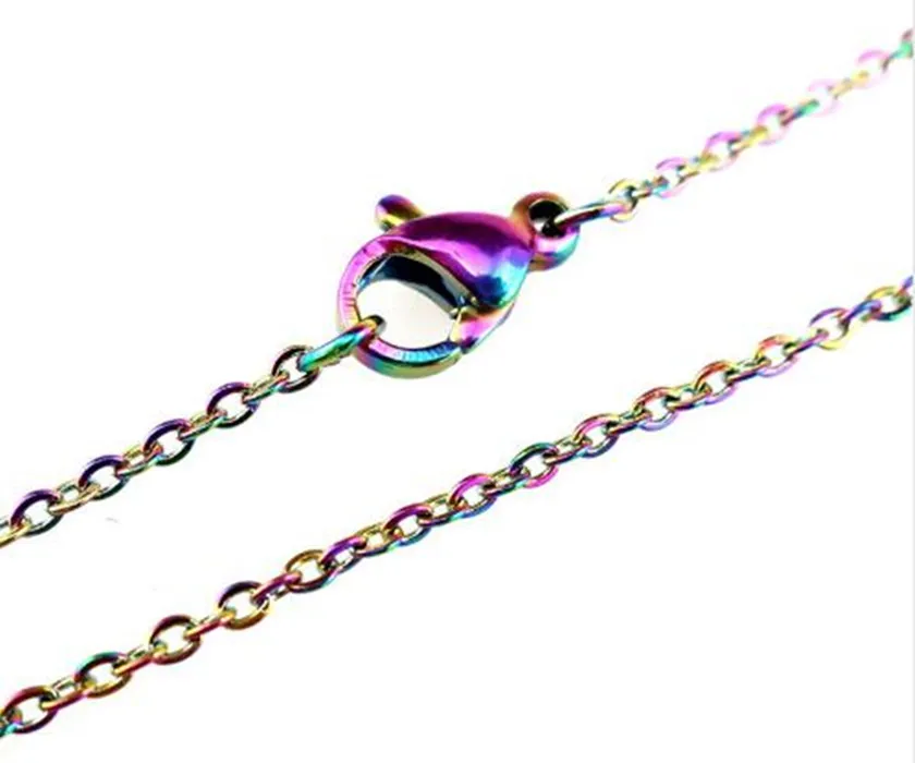 20pcs/lot Rainbow Color 1.6mm Stainless Steel Chains Necklace Rainbow Color 18''/20inches Link Chain Jewelry Making SC003