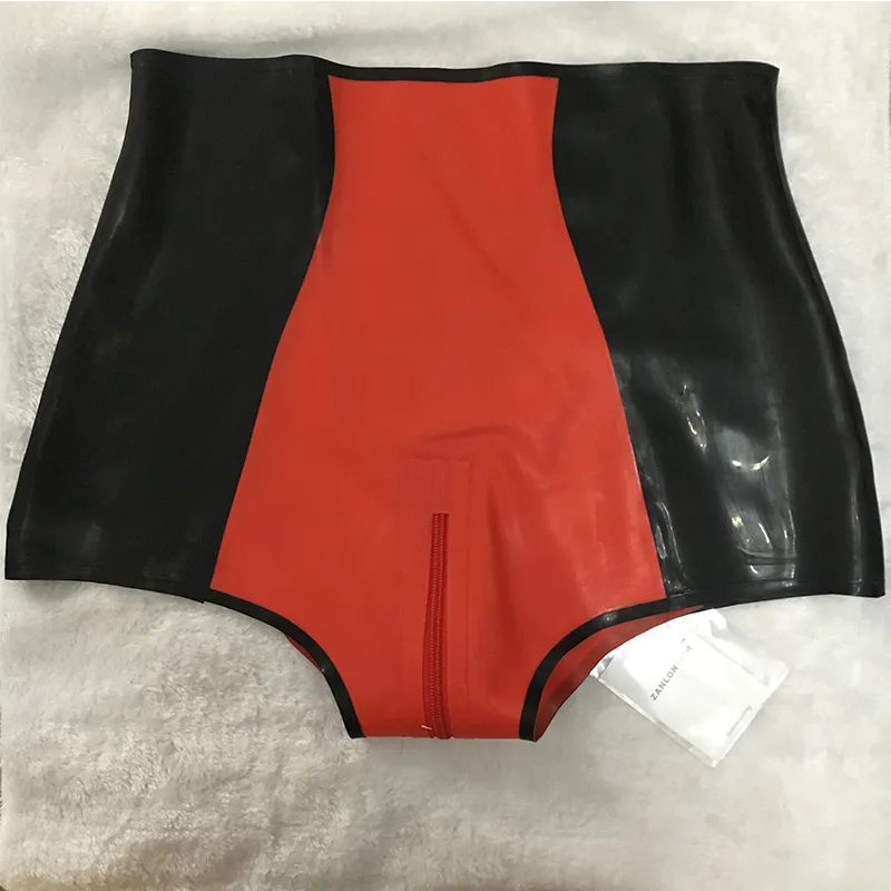 XSXXL Mulheres sexy Cantura alta lingerie vermelha de lingerie com zíper de groth shorts tangas de roupas íntimas fetiche de fetiche 3704412