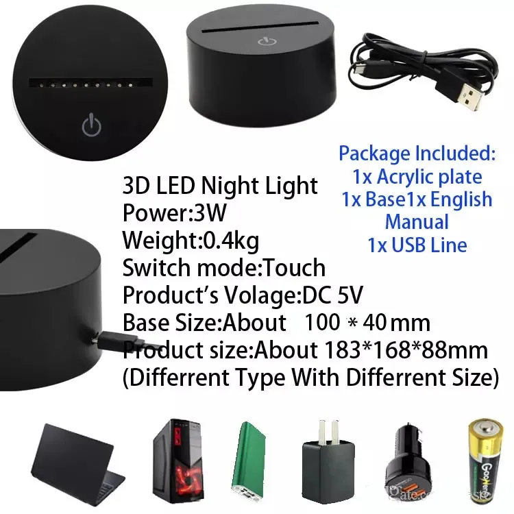 3D ليلة ضوء LED الإبداعية مصباح الديكور تغيير لون مسة خفيفة تحكم هدية عيد ميلاد USB شحن الكرتون مصباح التخصيص