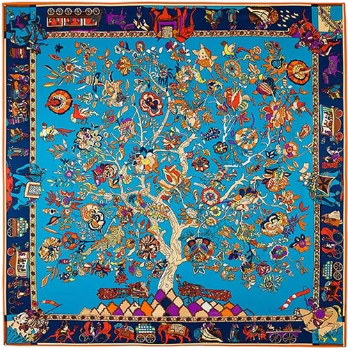 Blue Twill Blue Silk Bandana With Square Tree Floral Print For Women ...