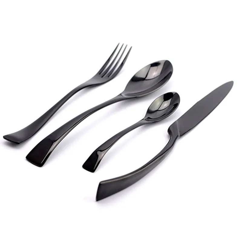 4PCs Black Rose Dinnerware Set Toppkvalitet Rostfritt Stål Middag Kniv och Gaffel och Tesked Bestick Set