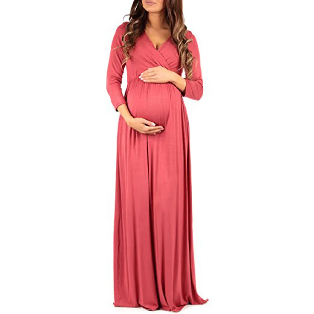 Seven-Quarter Sleeve V-Neck Evening Dress Seven-Quarter Sleeve V-Neck Evening Dress