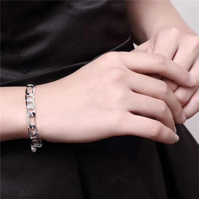Pulsera De Plata Esterlina 925 Para Mujer - Cadena Plana De 3 Mm, Ajustable (6.1'' A 7.28''), Estilo Retro