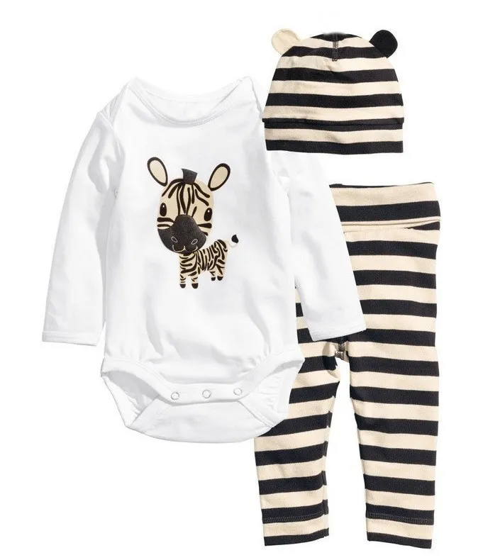 Niedliches Baby-Mädchen-Outfit mit neugeborenen Tieren und Hut, modischer Overall für Kleinkinder, Strampler + Hose + Hut, 3-teiliger Kleidungsanzug von höchster Qualität
