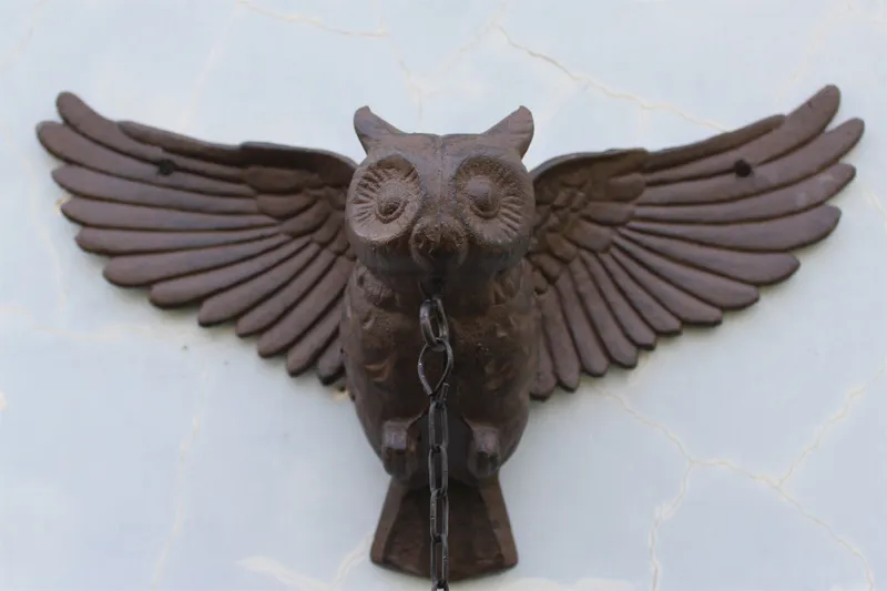 Grande cloche de hibou en fonte, décoration de maison, Patio, porte de jardin, porche, cabine, Lodge, cloche de bienvenue, grande décoration animale en métal, pays Bro2386904