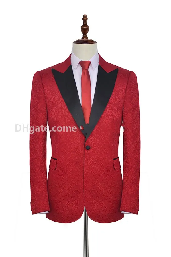 Выполненный на заказ Красный Пейсли жених смокинги остроконечные отворотом стороне вентиляционные мужчины партии жениха костюмы мужские деловые костюмы (куртка+брюки+галстук) нет; 26