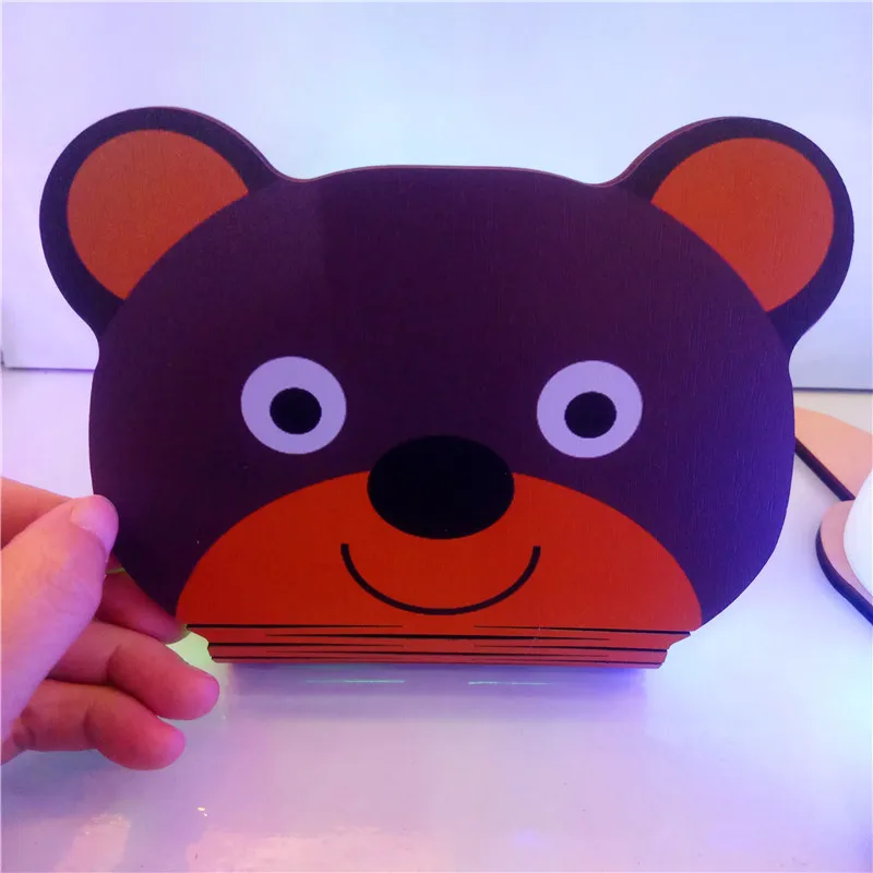 New colorful glare cartoon fox bear shape folding book color changing lamp USB charging wooden night light9627139