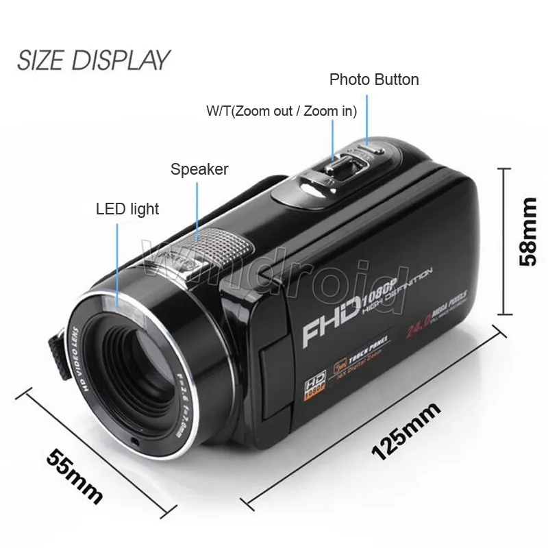 Écran tactile 3 pouces FHD 1080P Zoom numérique 16X Caméras vidéo numériques 24MP Caméscope DV Caméra rotative à 270 degrés avec télécommande