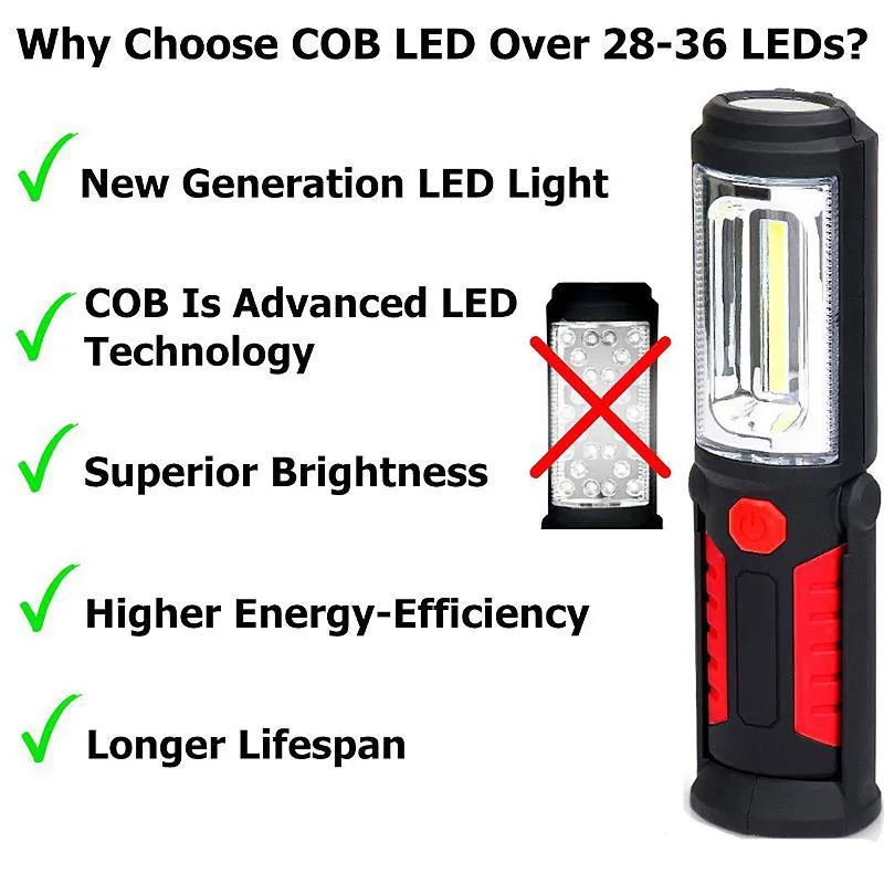 新しい3D夜の磁気（18 + 3）LED多機能COB内蔵バッテリーUSB充電作業ランプ屋外照明キャンプランプ非常灯