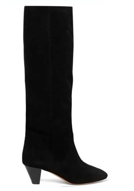 New Fall Tide Black Suede Women Knee High Boots Cowboy Pointed Toe Fashion Lady Boots Party party Shoes Woman Botas Mujer