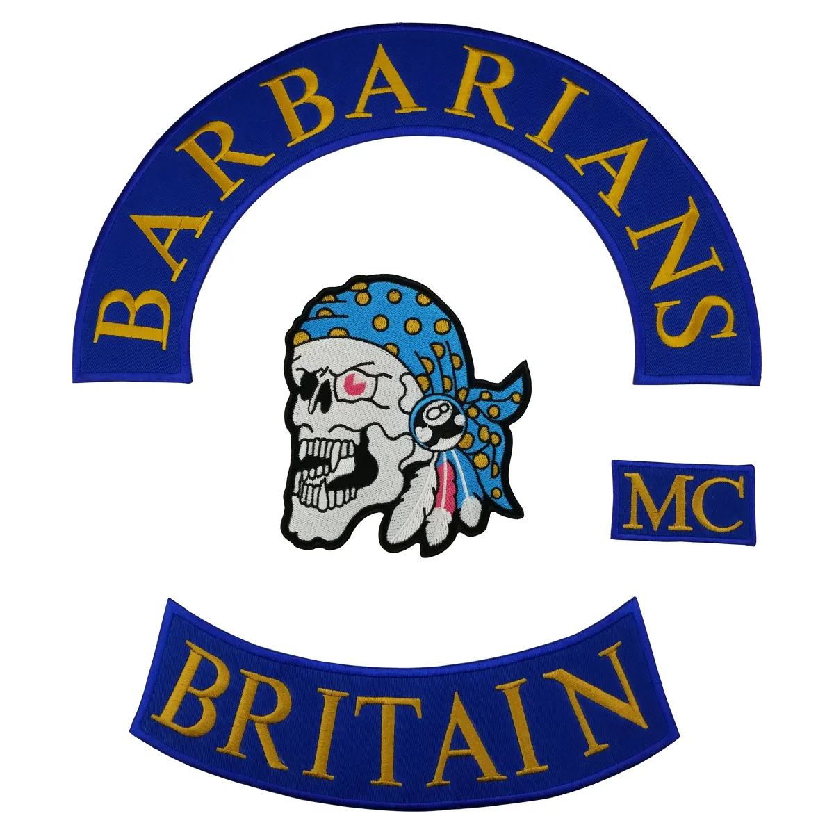 Cool MC Barbarians Storbritannien Skull Brodery Patches Motorcykelklubb Vest Biker Jacket Punk Iron on Patch Free Frakt