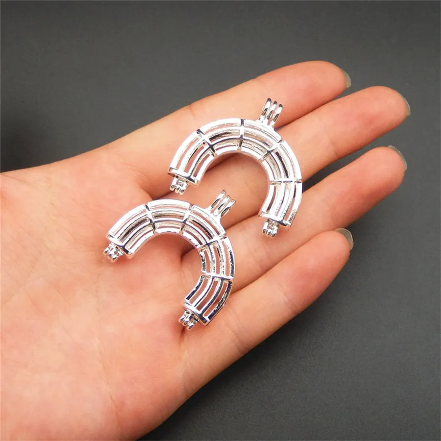 8pcs pendentif collier de perles arc-en-ciel en argent brillant, le diffuseur d'huile d'arôme ajoute votre propre perle, la pierre le rend plus attrayant.