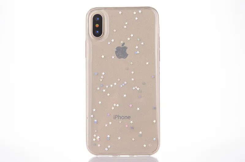 Époxy Glitter Bling Starry Star Clear Soft TPU Clear Case pour iPhone 11 Pro Max XR X XS 8 Plus Samsung S10 Plus