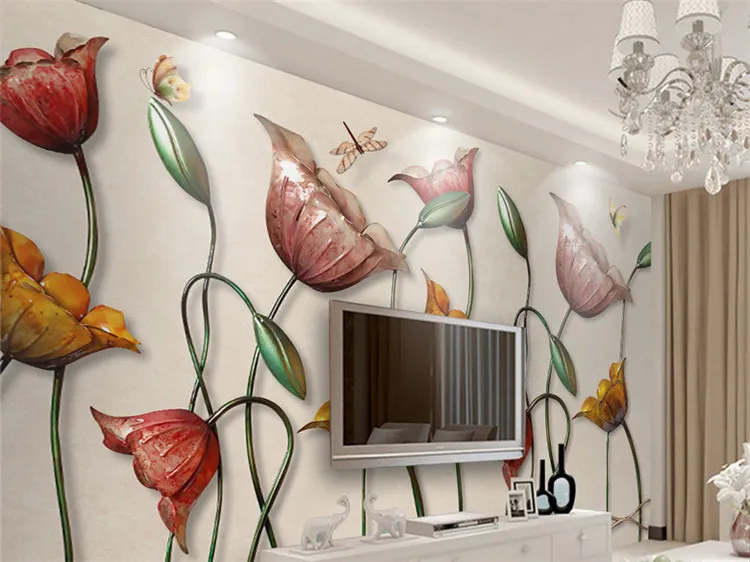 Carta da parati 3d giglio di acqua farfalla fiore carta da parati murale camera da letto decorazione di arte della parete murales de pared 3d murale papier peint