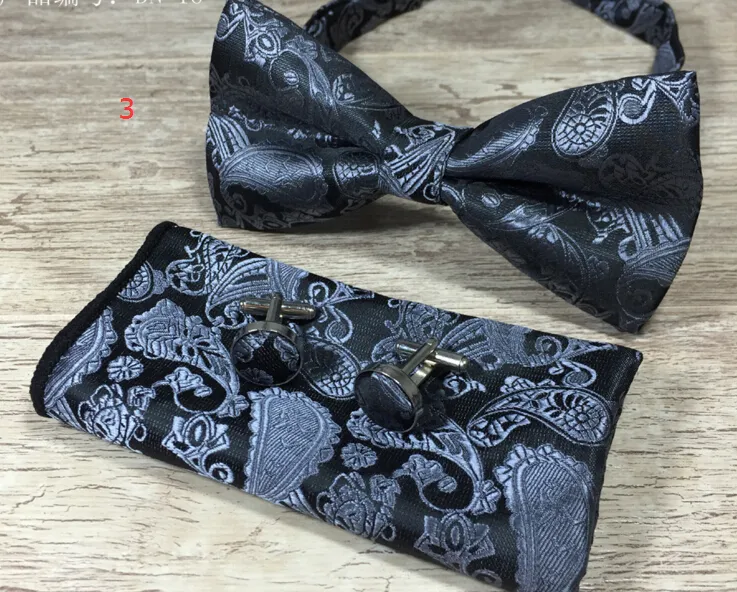 Set papillon paisley set papillon e gemelli fazzoletto set tessuto jacquard di seta uomo farfalla papillon fazzoletto da taschino completo wed9525521