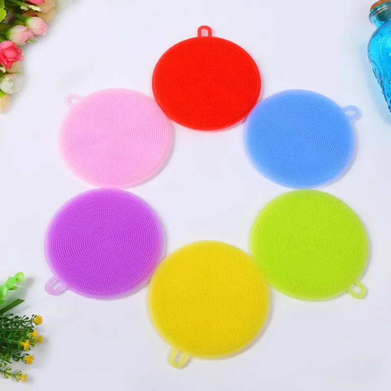 7 kleuren multifunctionele siliconen pot schotel wassen reinigingsborstel antibacteriële schuren pad keuken scrubber fruit groente schoon