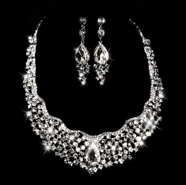 New Romantic Shining Beaded Rhinestone Bridal Tiara Necklace Earring Jewelry Sets Pearls Wedding Accessories For Wedding Evening Party JLO23