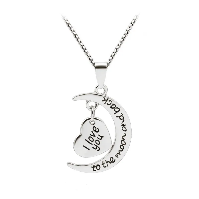 I love you To The Moon and Back Heart Pendant Necklace for Women Men love Fashion Jewelry Valentine Gift