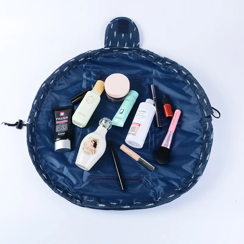 Borsa cosmetici con coulisse colorata Borsa cosmetici pieghevole da viaggio in tinta unita impermeabile con coulisse