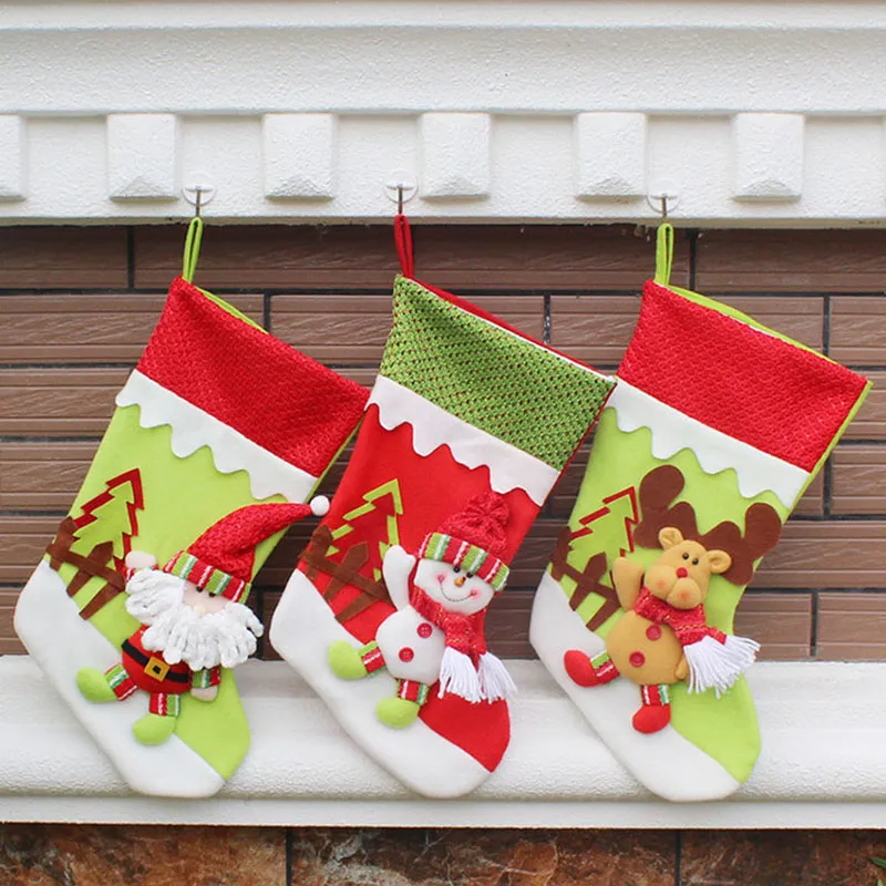 Chaussettes De Noël Chaussettes Cadeau De Noël Sac De Bande Dessinée Père Noël Bonhomme De Neige Elk Pendentif Fête De Noël Décoration Ornements Cadeaux WX9-742