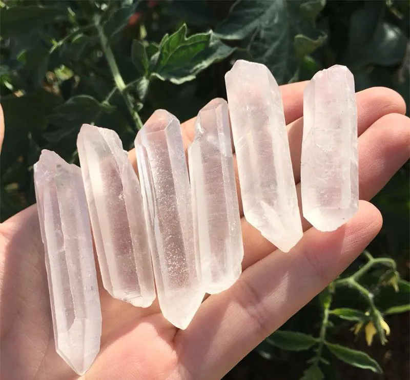 6 uds claro natural Lemurian semilla cuarzo punto de cristal espécimen reiki curación piedra preciosa en bruto punto de cristal meditación para hacer joyas