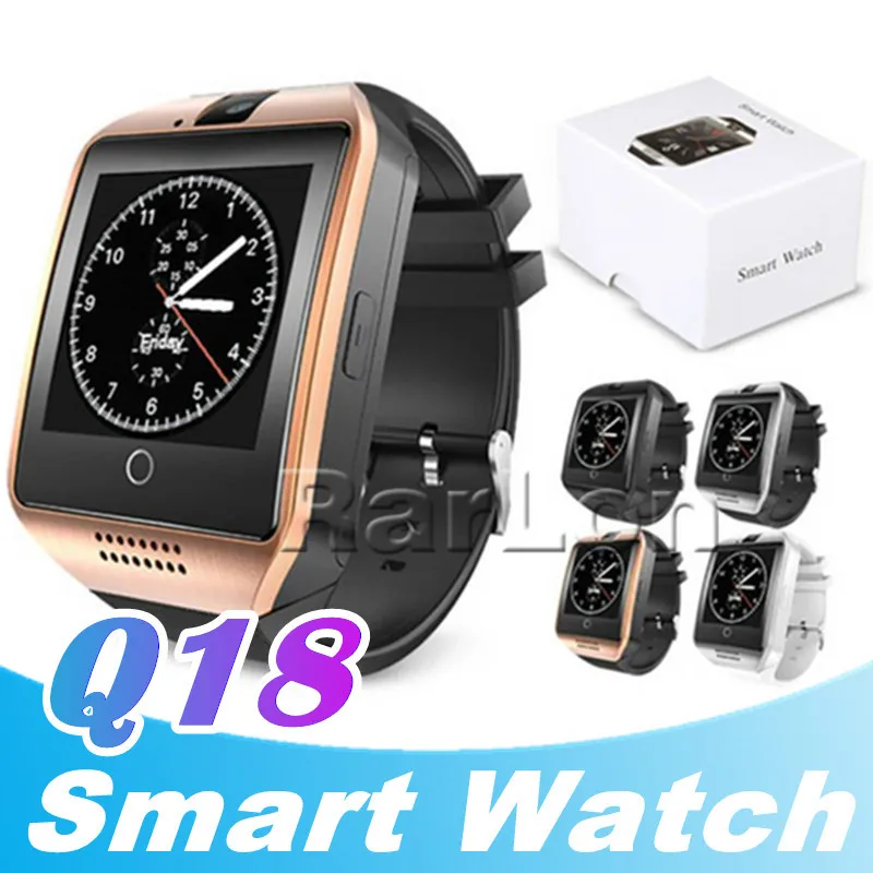 Q18 Bluetooth Smart Watch Passometer med pekskärm Kamera Klockor Stöd TF-kort SmartWatch för Android med Retail Box