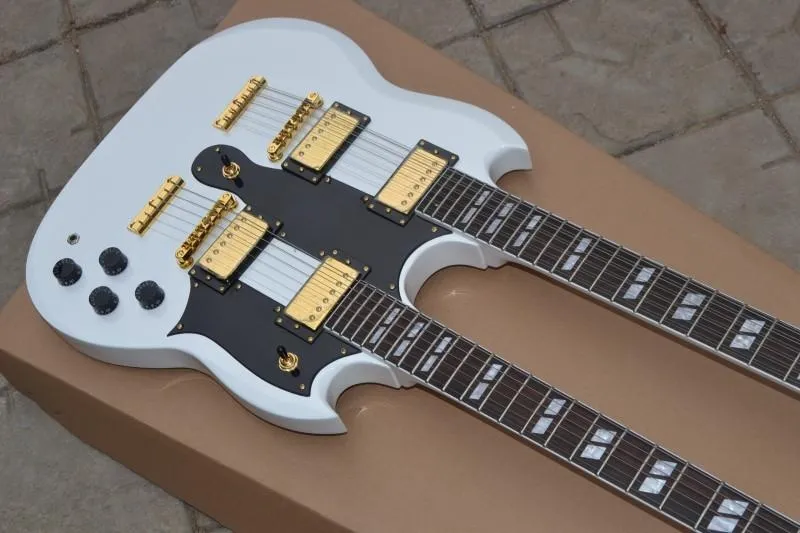 Custom Shop Double Neck, AOEMine White Electric Guitar Por Spring, envío gratis