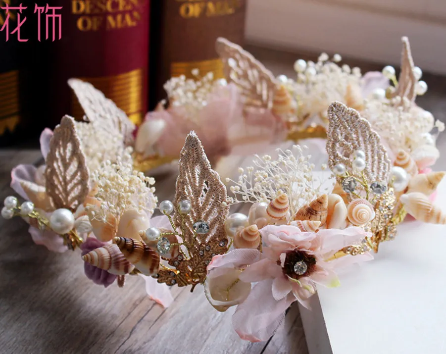 Children garlands Bohemian lace beaded shell crowns lily jewelry wreath bracelet studio pography hair accessories beach headban3433099