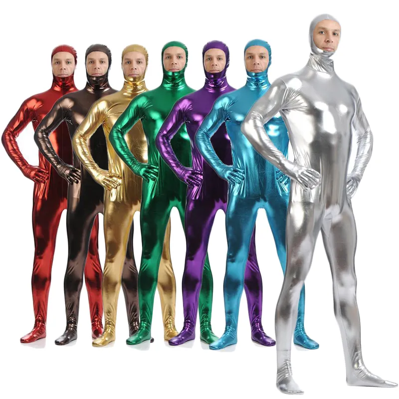 S 3XL Adult Men Metallic Lycra Spandex Cosplay Halloween Party Open