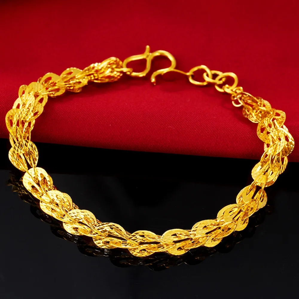 Damska Mężczyzna Bransoletka 18K Yellow Gold Wypełnione Trendy Łańcuch na nadgarstek Prezent Solidne Akcesoria Mody 19cm Długie