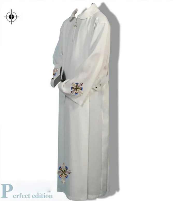 High quality Priest clothing religious costume Roman Catholic priest father great white Catholic costume Church Gown Robe