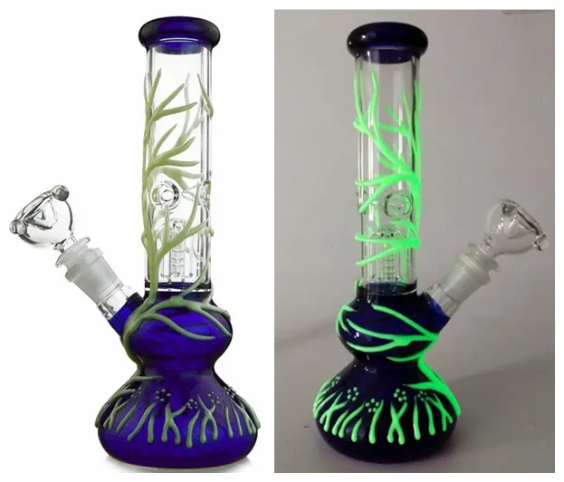 Dab Oil Rigs UV Bong Striaght Tube Water Pipes Grow In Dark Tree Perc Bong per acqua in vetro con ciotola da 18 mm GID01