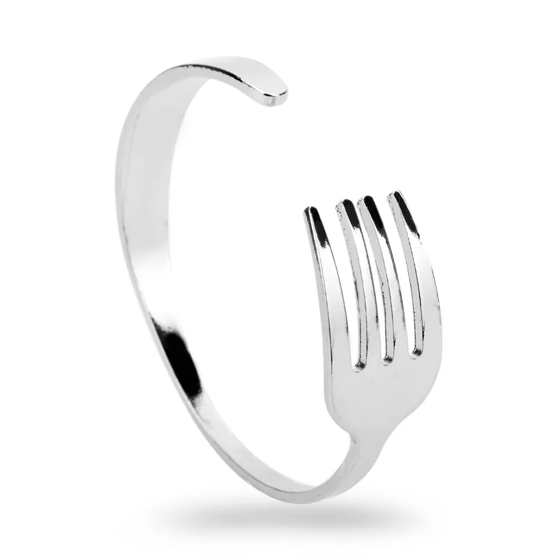 MQCHUN Creative Design Mode Mes Vork Zilver Open Armbanden Armbanden Voor Mannen Dames Heup Hop Sieraden Verstelbaar