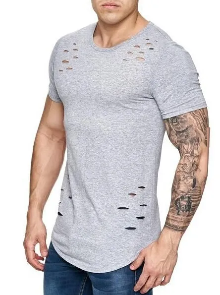 Hip Hop Mens Loose Solid T Shirt Hole Plus Size S to 3XL Women