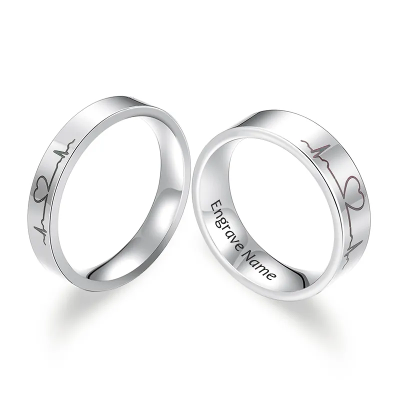 Anillos de pareja Anillo de ajuste acero inoxidable Confort Adaptado Grabado con láser médico