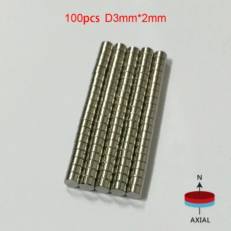 100pcs 3mm × 2mm n50 المواد المغناطيسية neodymium magnet mini disc310w disc310w