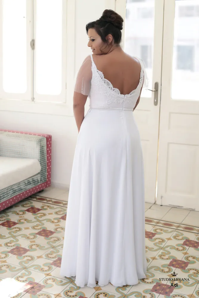 2022 Romantisk designer plus storlek bröllopsklänning chiffong billig v nacke med rena kort ärmar pärlstav långa golv längd brudklänningar ny