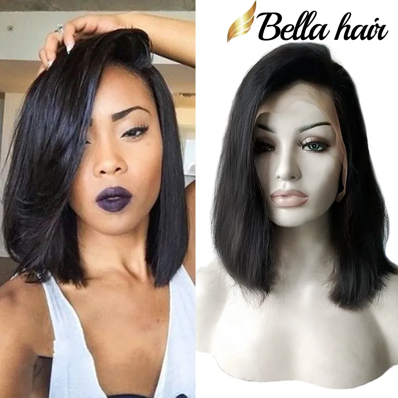 Bella Hair Glueless Pruiken Bob geknipt Wigs Frontaal Haren Haar Bob volledige kanten pruik voor zwarte vrouwen Volledige cuticules korte bob kanten pruiken gratis verzending naurrale haarlijn