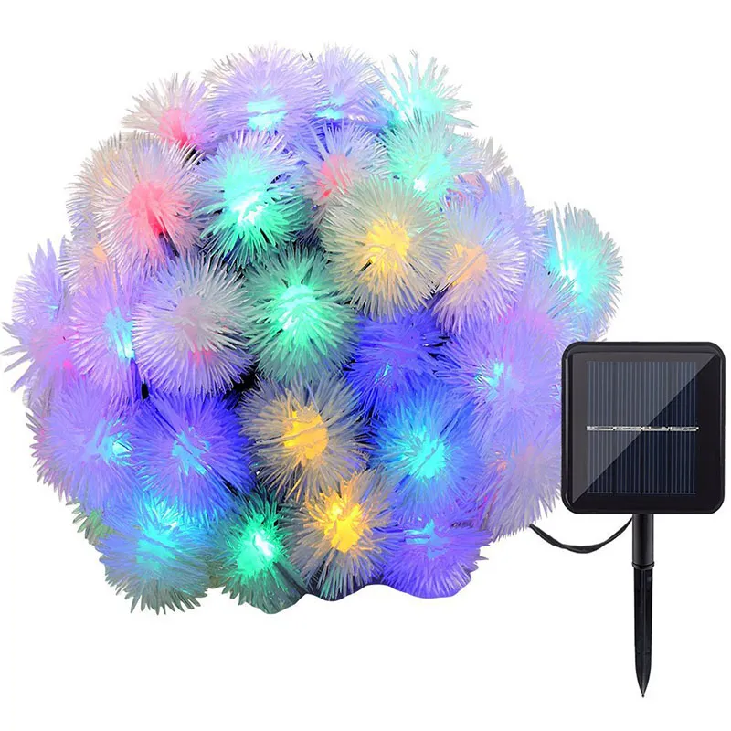 Solar String Lights 19.7ft Multi-Color 30 LED Puffer Ball Water Drop Shape Waterproof Solar Christmas Lights for Home Wedding