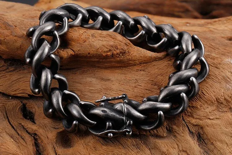 Vintage negro pulsera de acero inoxidable hombres moda nueva cadena de motorista enlace hombres pulseras brazaletes 2018 regalos de joyería masculina