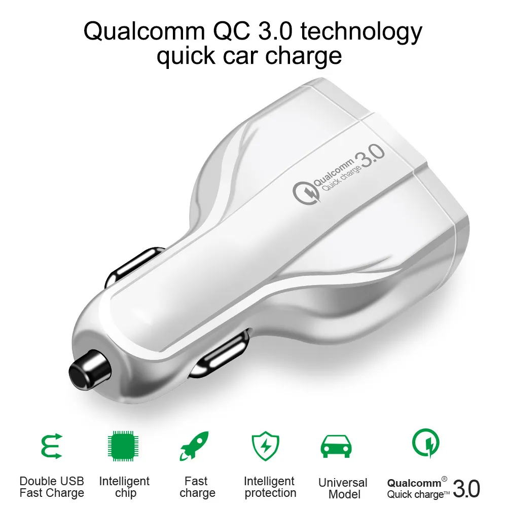 QC 3.0タイプCの車の充電器ファストチャージャー9V 1.8A 12V 1.8A 5V 3.5A 3 USBポートUSBの充電器のiPhone XS Max注9 50PCS /ロット