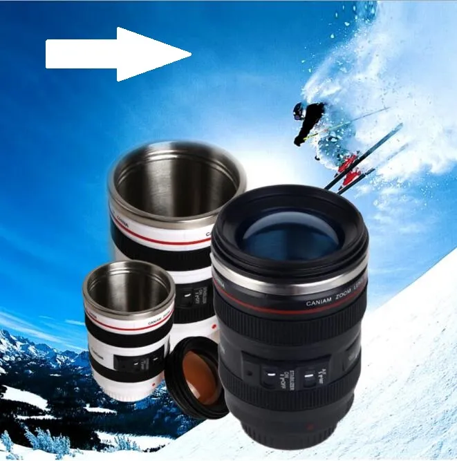 Caméra en acier inoxydable de 6e génération tasses voyage en plein air thermique tasse de lentille de caméra de café tasse avec couvercle de capot 480ml 340g tasses à boire