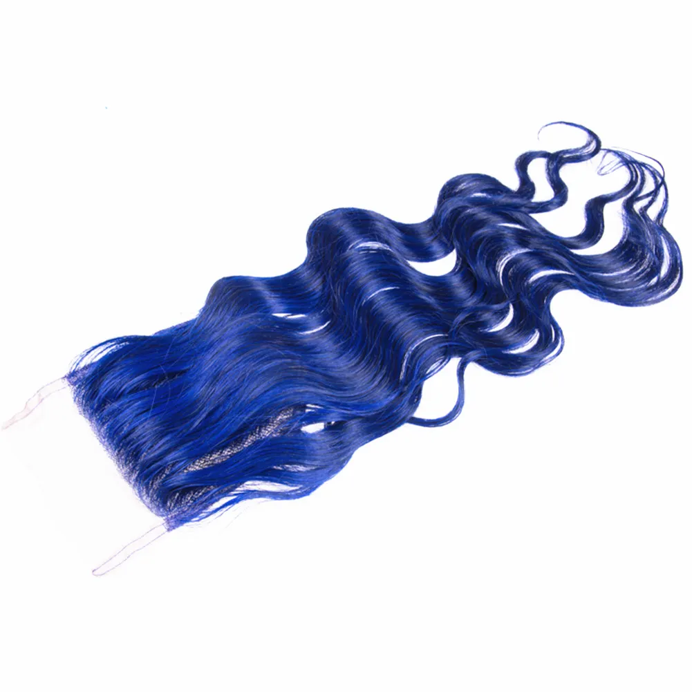 Extensiones de cabello humano de color azul brillante con cierre superior 4x4 Cabello ondulado con agua 3 paquetes con cierre de encaje