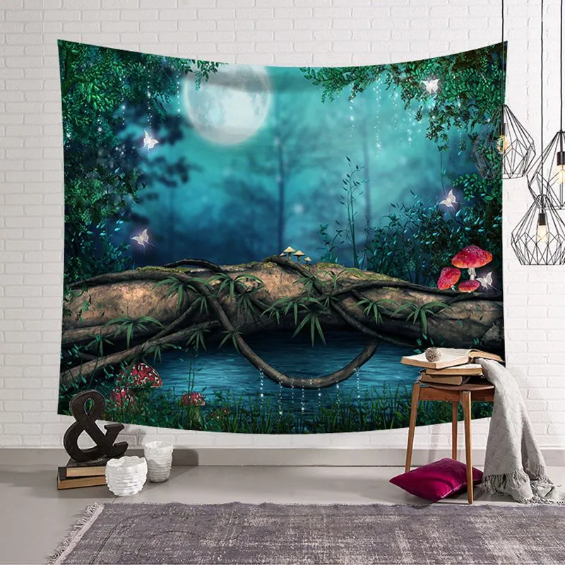 Forêt sombre moderne chambre décor champignon tapisserie polyester tissu tenture murale décorative tissu tapis couverture